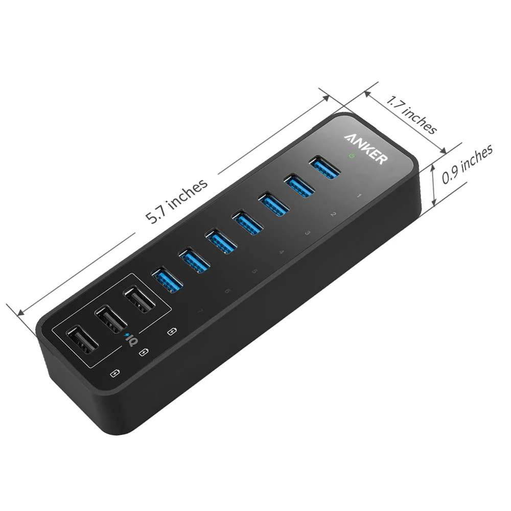Anker 10-портовый 60 Вт концентратор данных с 7 портами USB 3 0 и зарядными PowerIQ для iPhone iPad