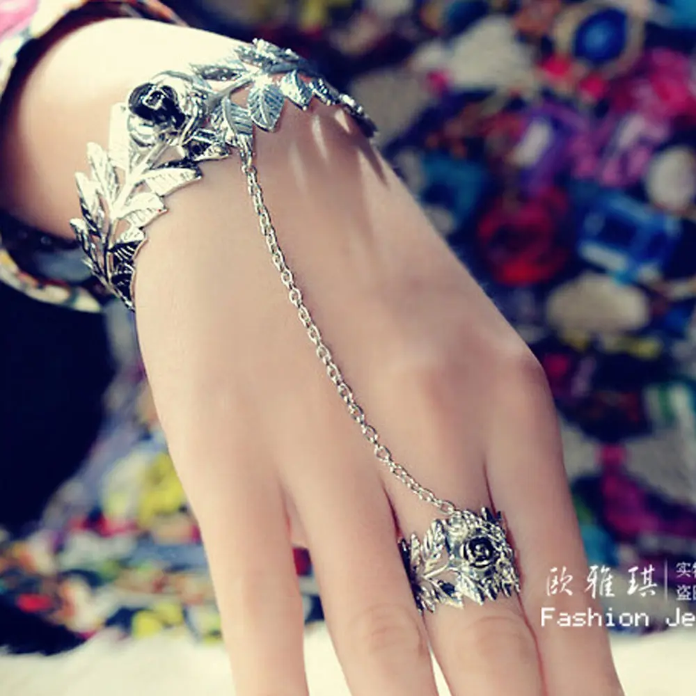 Винтаж леди браслет цепь для невольников палец кольцо ручной Жгут Новый|ring bracelet