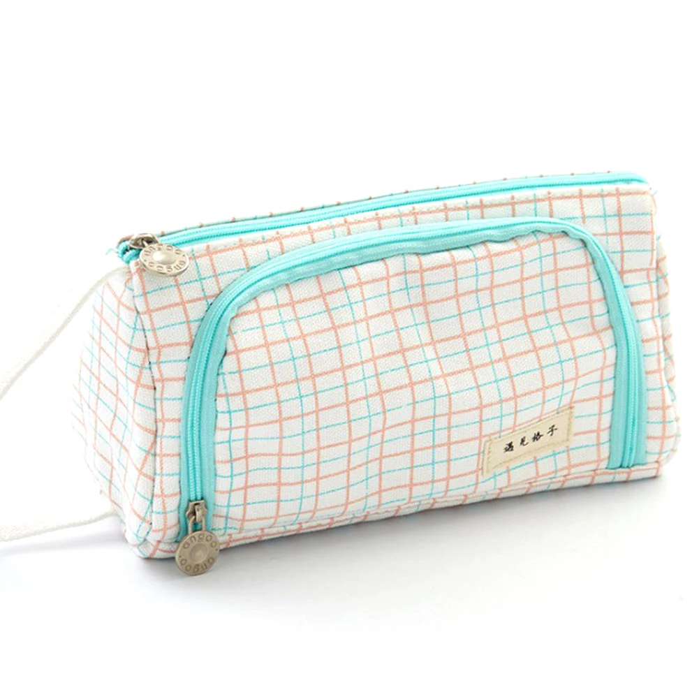Многофункциональный пенал большой емкости плед полосатый Органайзер сумка Портативная школьная Ручка чехол поставка молния макияж сумка