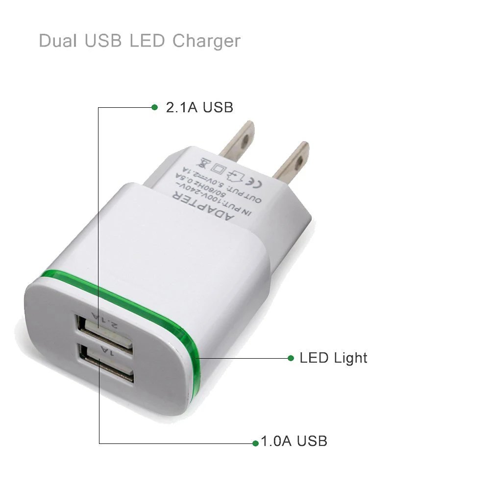 Дорожное зарядное устройство с вилкой переменного тока US / Euro + кабель Micro USB 3 фута