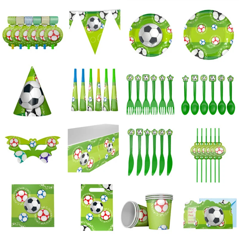 Новые зеленые спортивные Футбол Бумага чашки + пластина салфетка флаг вечеринка