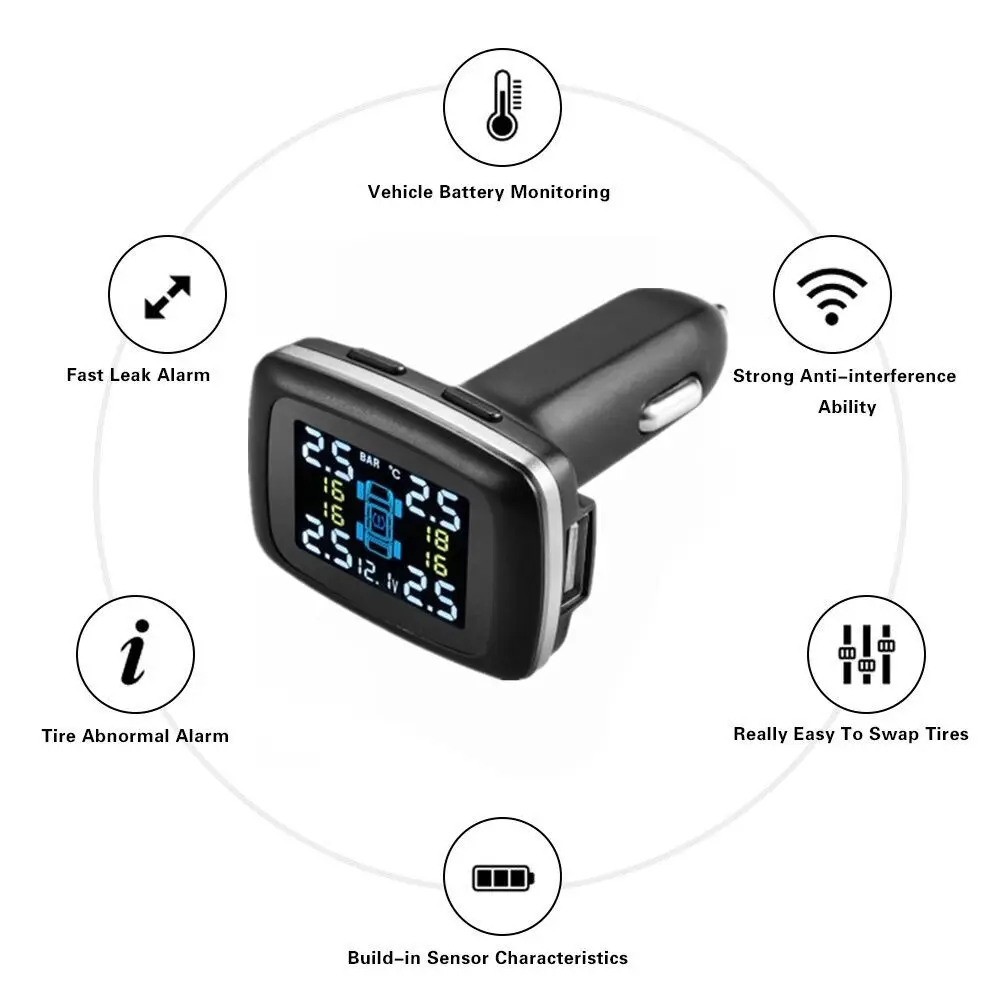Умная Автомобильная TPMS система контроля давления в шинах прикуриватель цифровой
