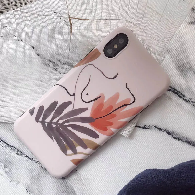 JIBAN Ins art leaf line body Phone Case for apple iphone X 8 8plus 6s 6plus 7plus Capa Retro Flower protective cover |