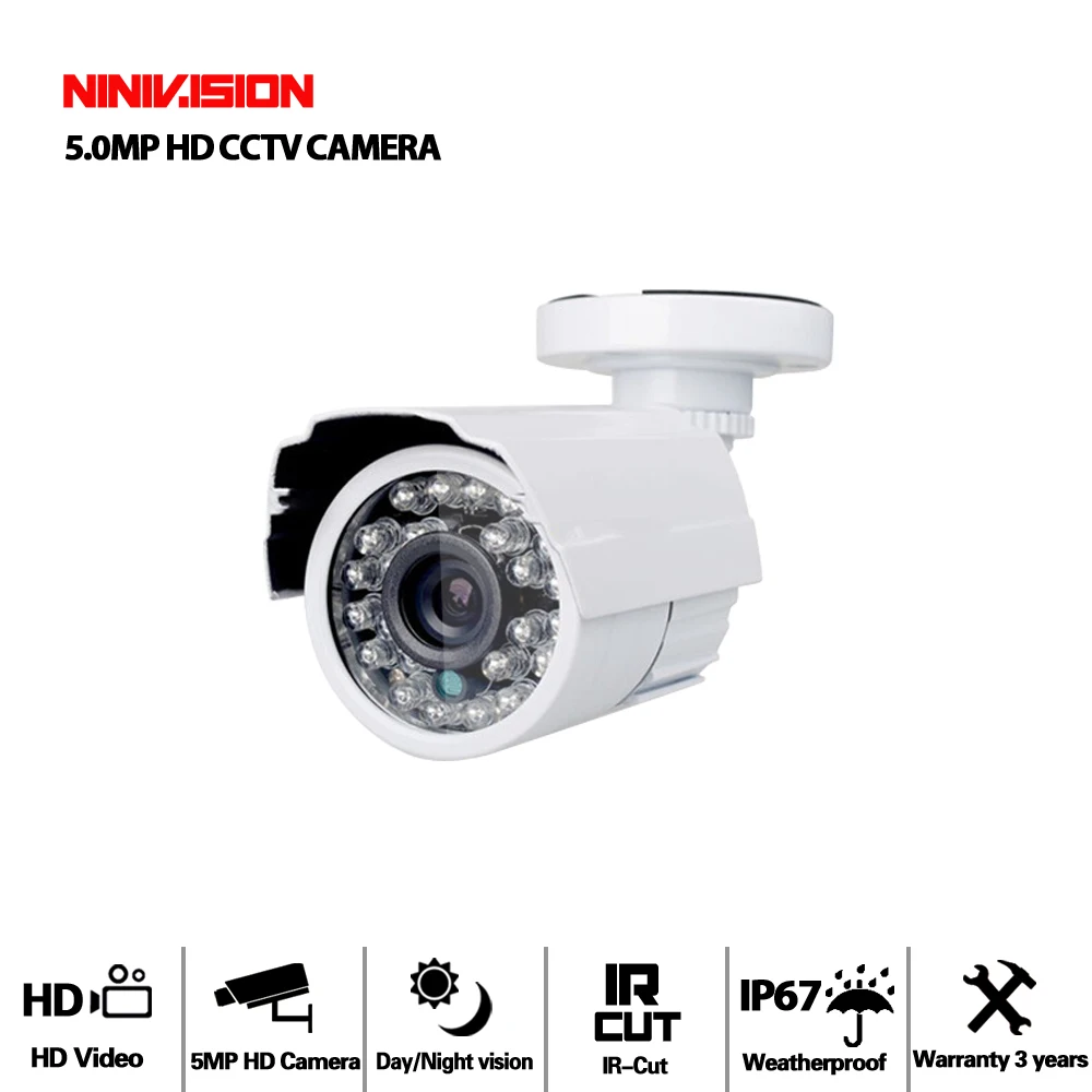 NINIVISION Новая супер HD 5MP AHD камера водонепроницаемая 24 шт. ИК светодиодов