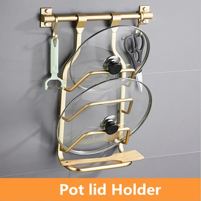Pot lid holder Hongdec современный дизайн настенное крепление черный и золотой кухонная утварь держатель для специй Ложка Крюк не требуется сверление - Цвет: Pot lid holder