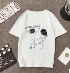 Harajuku Ulzzang Большие размеры футболка мультфильм печати короткий рукав футболки