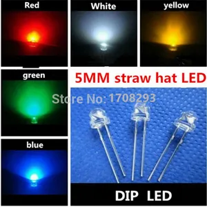 1000 шт.лот 5 мм соломенная шляпа светодиод красный светоизлучающий диод 5 мм красныйсинийзеленыйоранжевыйжелтыйбелыйтеплый белый излучающий диод