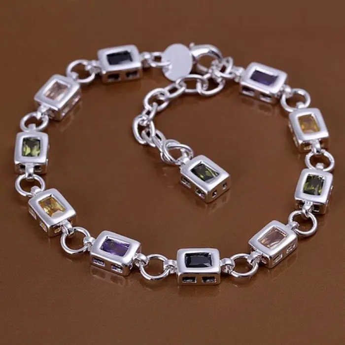 

Hot!wholesale for women/men's silver plated bracelet silver plated fashion jewelry charm bracelet colorful rhinestone Bracelet