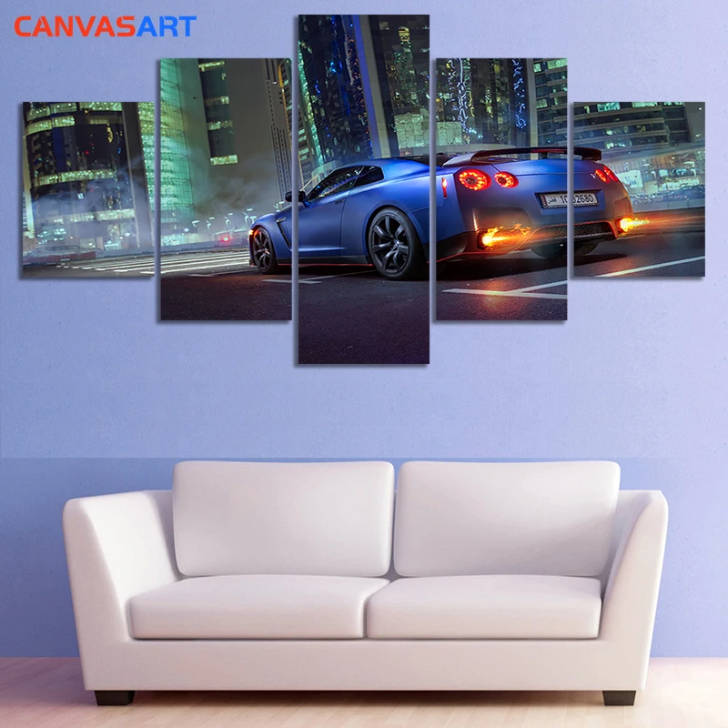 Canvas Art 5 Piece HD Pictures Nissan GTR Urban Night Scene Painting Wall Room Decoration | Дом и сад