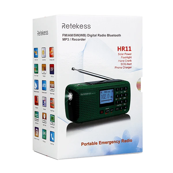 Retekess HR11S аварийное радио Рукоятка радио на солнечных батарейках FM/MW/SW Bluetooth MP3 цифровой плеер Регистраторы Портативный