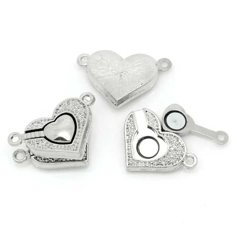 Магнитные застежки для ювелирных изделий 5 шт. сердечки серебристого цвета 25x16