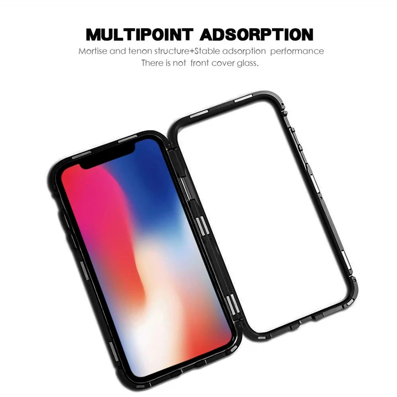 Магнитный адсорбционный чехол для телефона для iPhone 6, 6s, 7, 8 Plus, Защита экрана для iPhone X, XR, XS, Max, закаленное стекло, откидной металлический чехол
