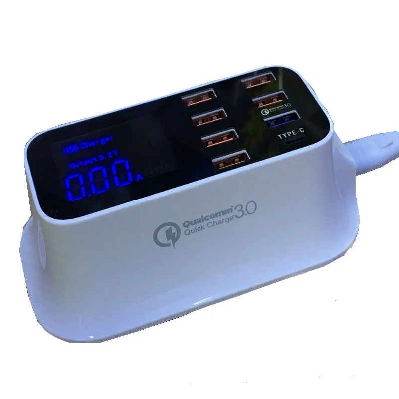 Зарядное устройство с 8 USB портами 40 Вт быстрая зарядка 3 0 дюйма Type c светодиодный