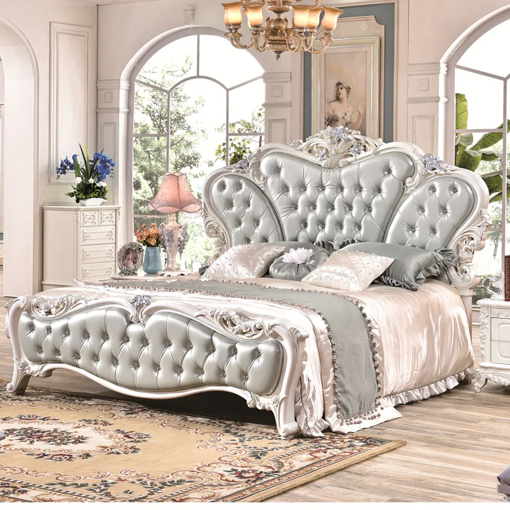 2018 горячая Распродажа неоклассическая кровать из экокожи серебристо серого