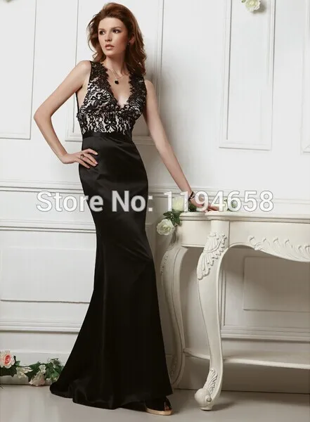 Скидка-элегант вечерние платья ну вечеринку черный v-образным вырезом русалка