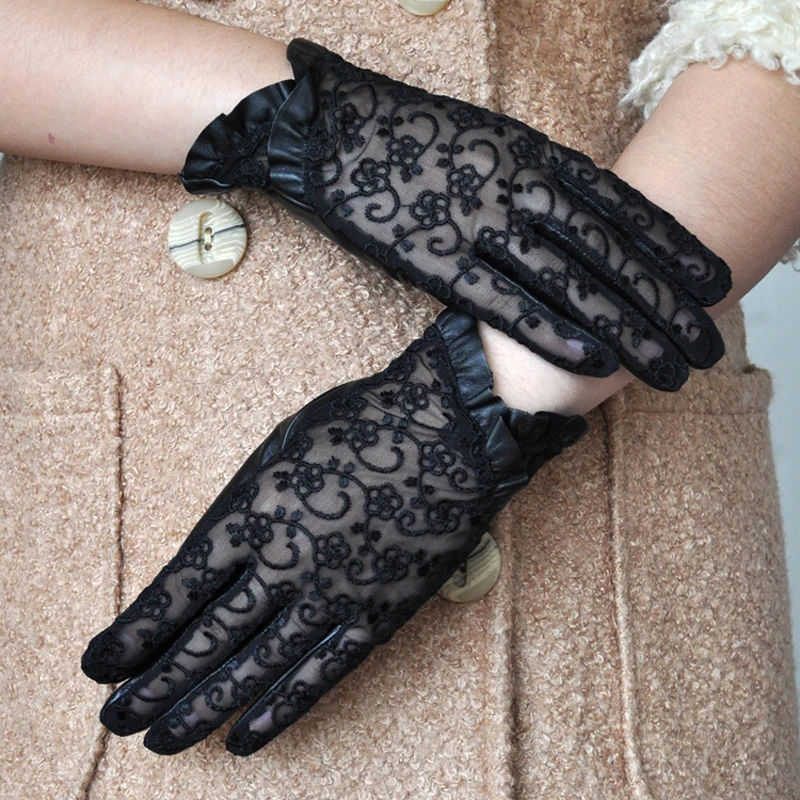 Женские перчатки из натуральной кожи черные удобные женские варежки овечьей