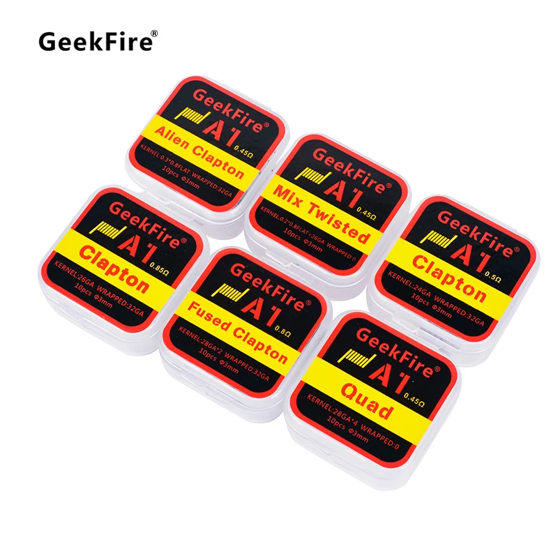 10 шт. GeekFire готовые катушки A1 Clapton с сопротивлением Alien Quad смешанные витой