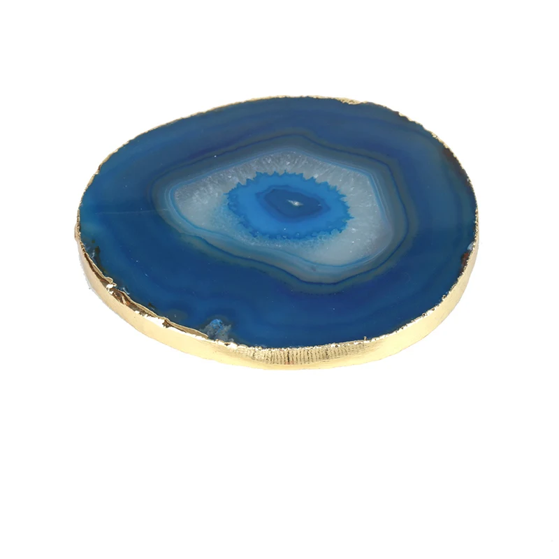 

Pure Gold Color Blue Onyx Stone Slice Jewelry Display Disc Tool Coaster For Drink for Cupcake Home Decoration Wedding Gift