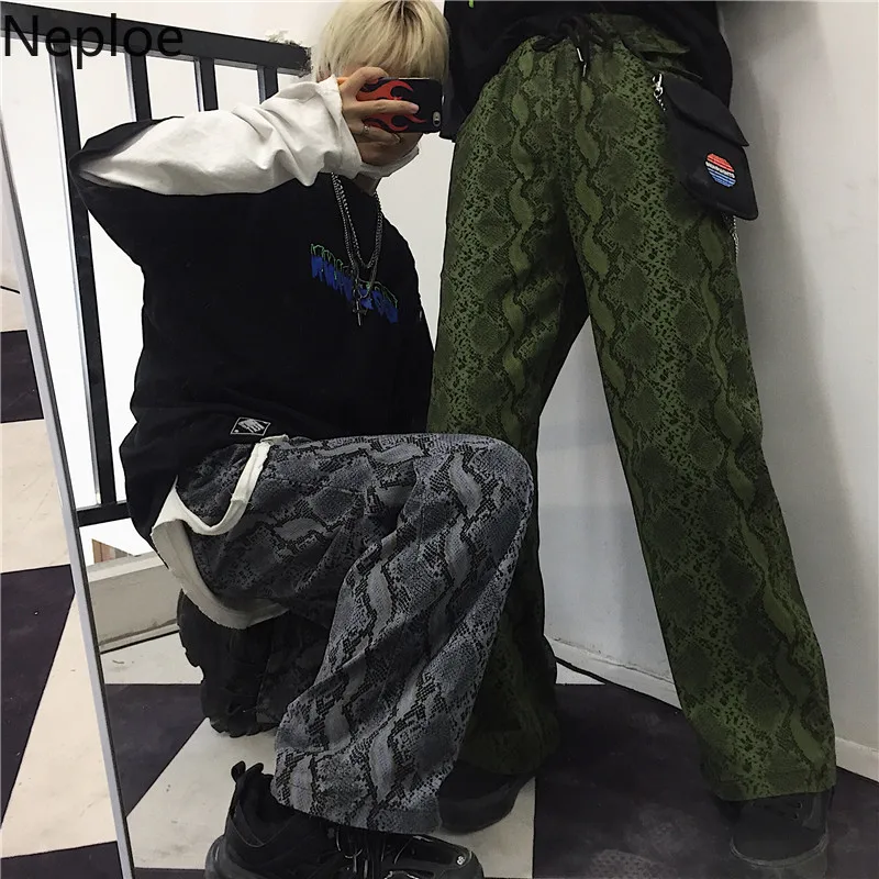 Neploe, Осенние винтажные женские штаны, эластичная талия, Harajuku, змеиный принт, женские, мужские, уличные, BF стиль, длинные штаны, 38977