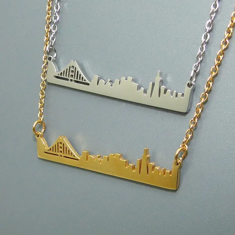 DICAYLUN Stainless Steel Landscape Necklace City San Francisco Skyline Fashion Choker Cityscape Chain Jewerly Minimalist Gifts |