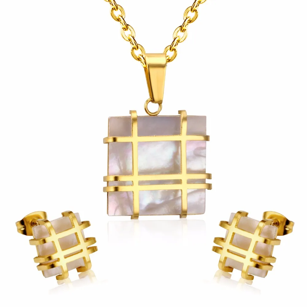 

LUXUKISSKIDS Jewelry Sets Stainless Steel Square Shape Pendant Necklace Earring For Women Chain Necklace Female Jewelry Collier