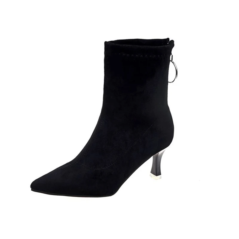 Из флока с острым носком до середины икры Ботинки Челси женские задней Круглый