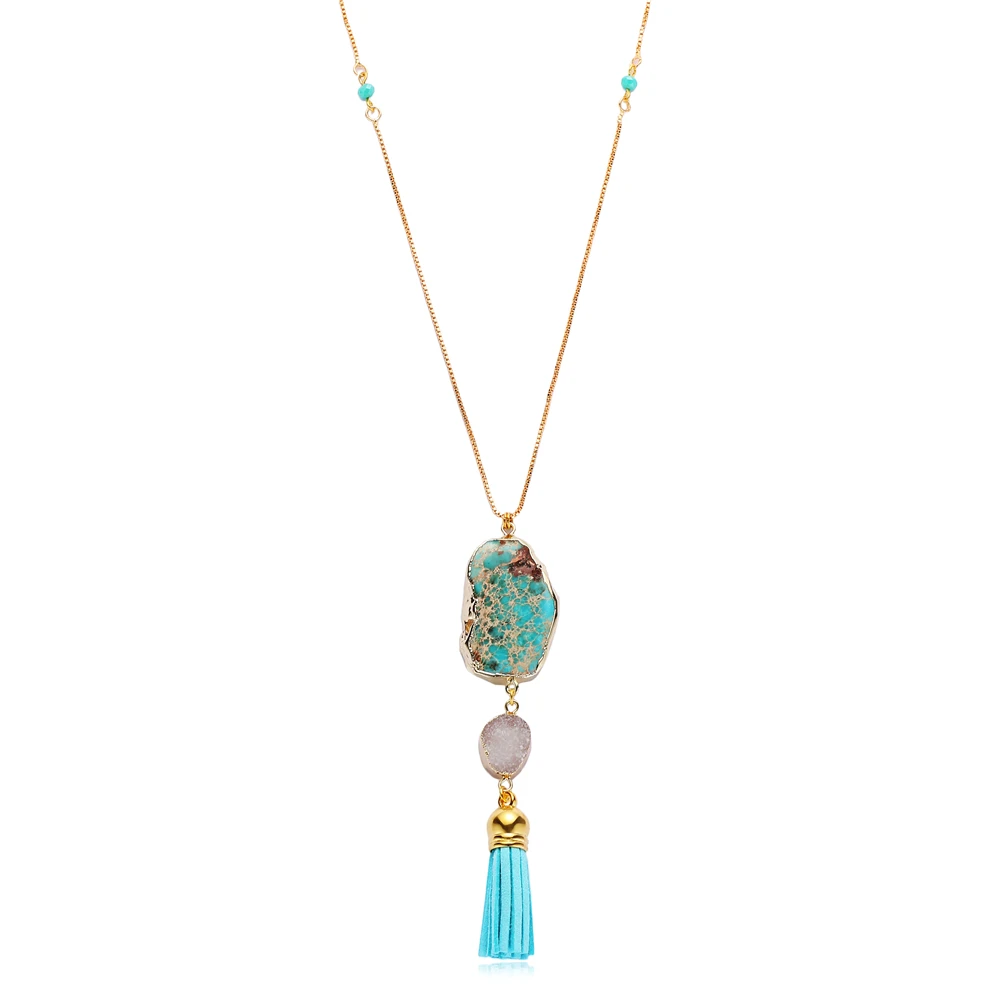 Ожерелье из натурального синего камня золотая цепочка ручной работы ожерелье с