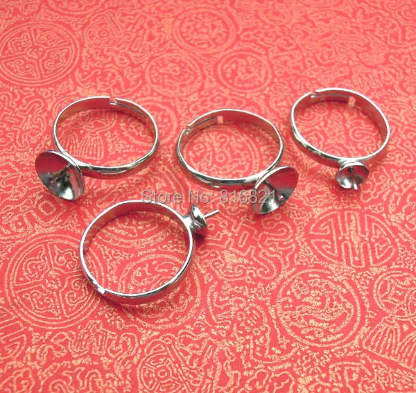 

Blank Ring Settings Circle Caps with Pearl Pin Without stone Adjustable Rings Findings DIY Jewelry Making
