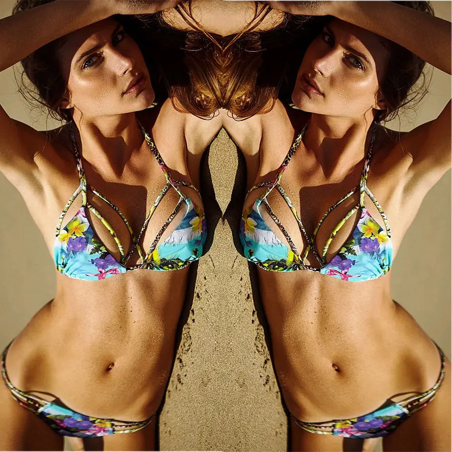 2017 недорогое бикини для взрослых купальник женщин с отверстиями на бретельках