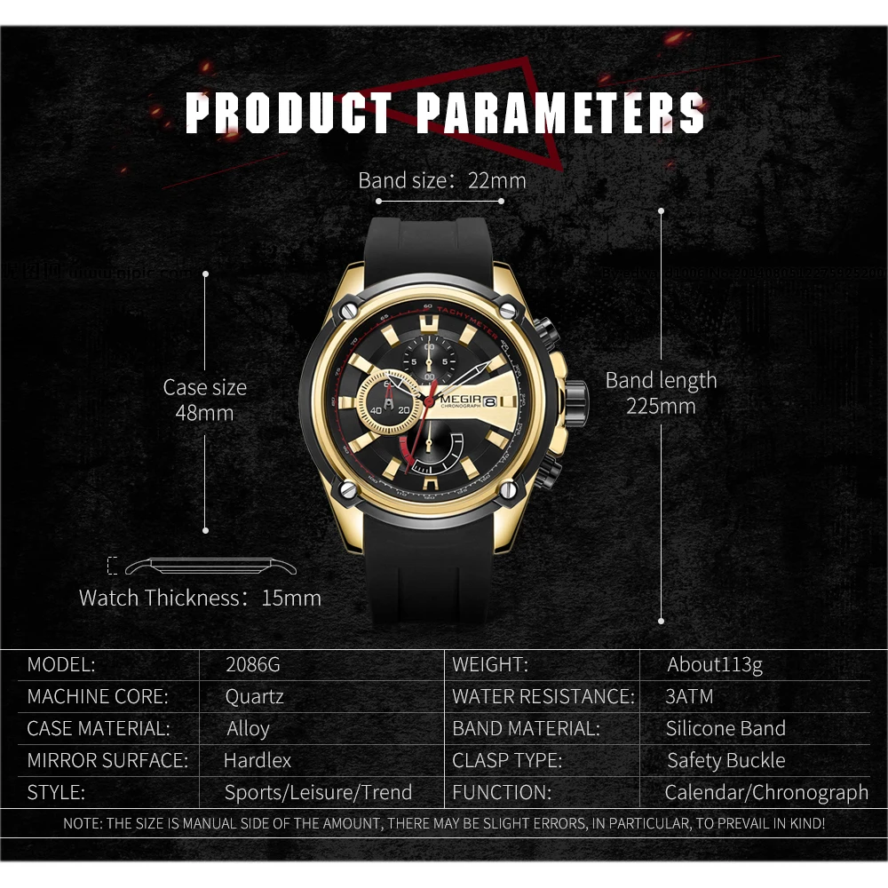 Часы MEGIR Мужские Наручные с хронографом Брендовые спортивные деловые кварцевые