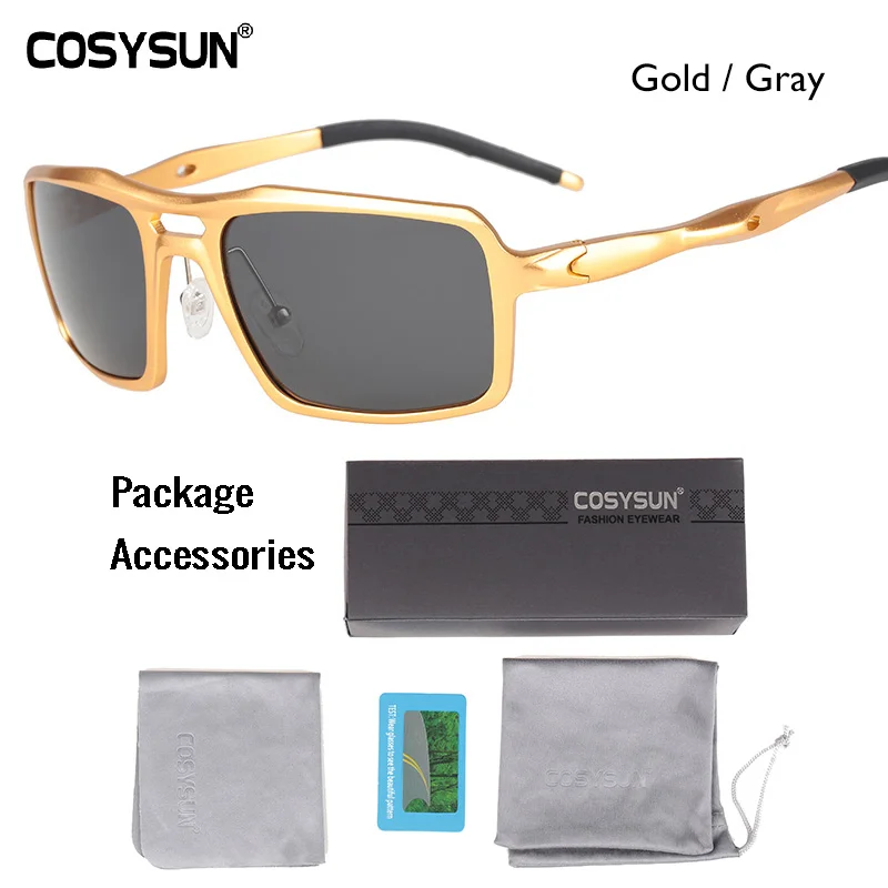 Gold Brief PKG COSYSUN, брендовые поляризационные солнцезащитные очки для мужчин, для вождения, солнцезащитные очки, Полароид, фирменный дизайн, мужские солнцезащитные очки, Gafas de sol masculino 9612 - Цвет линз: Gold Brief PKG