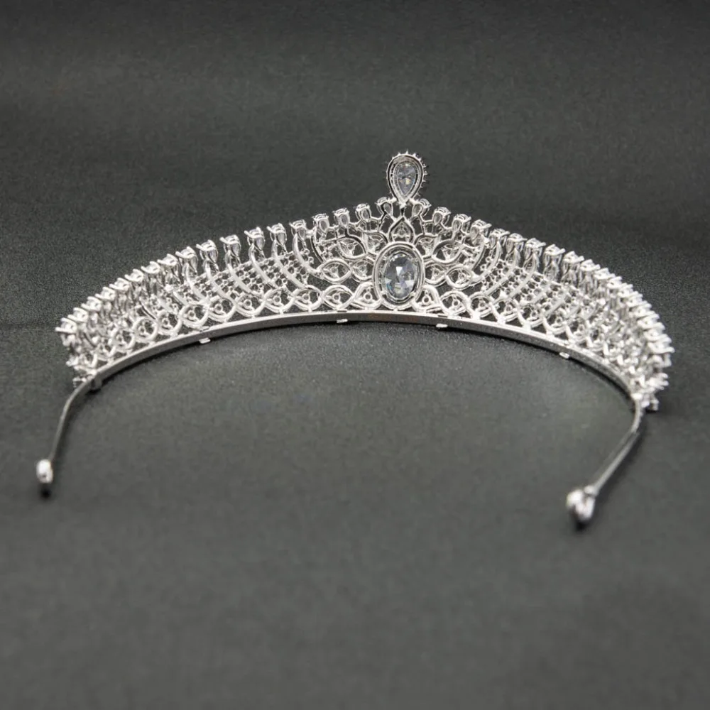 Классический CZ кубический цирконий цветок Свадебная серебряная тиара диадема