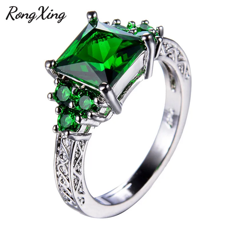 RongXing серебряные квадратные циркониевые кольца для женщин