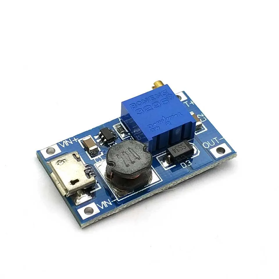 Регулируемый Повышающий Модуль 2А с MICRO USB 2в 24в до 5В 9В 12В 28В MT3608 LM2577|Запасные