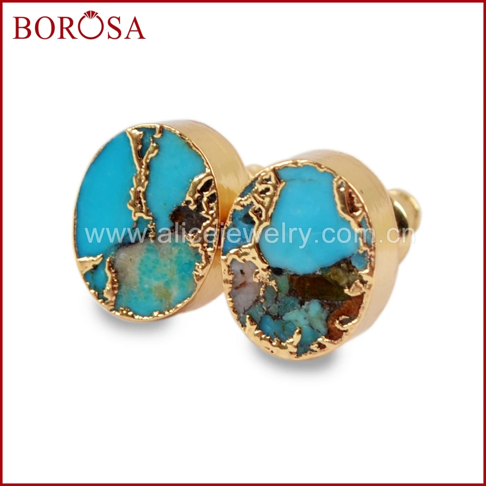 BOROSA 5/10 пар золотой цвет 10х8мм овальные медные натуральная бирюза серьги гвоздики