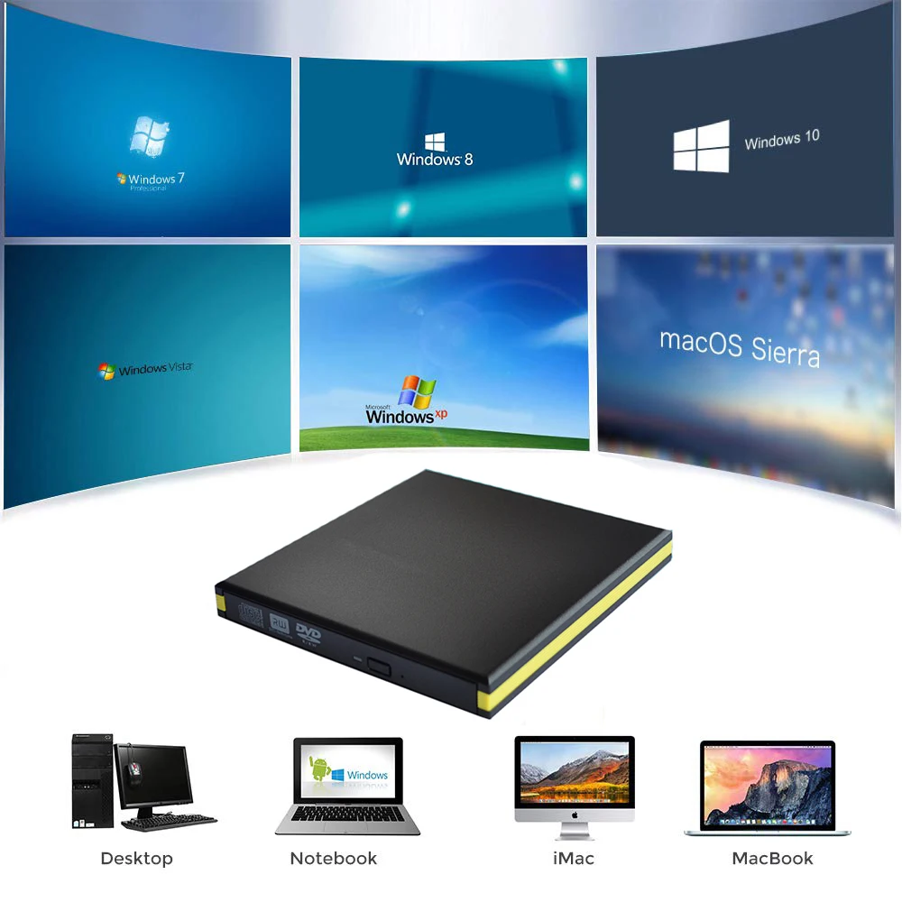 USB 3.0 DVD RW ГОРЕЛКА внешний CD/ROM Оптический привод чтение CD записывающее устройство
