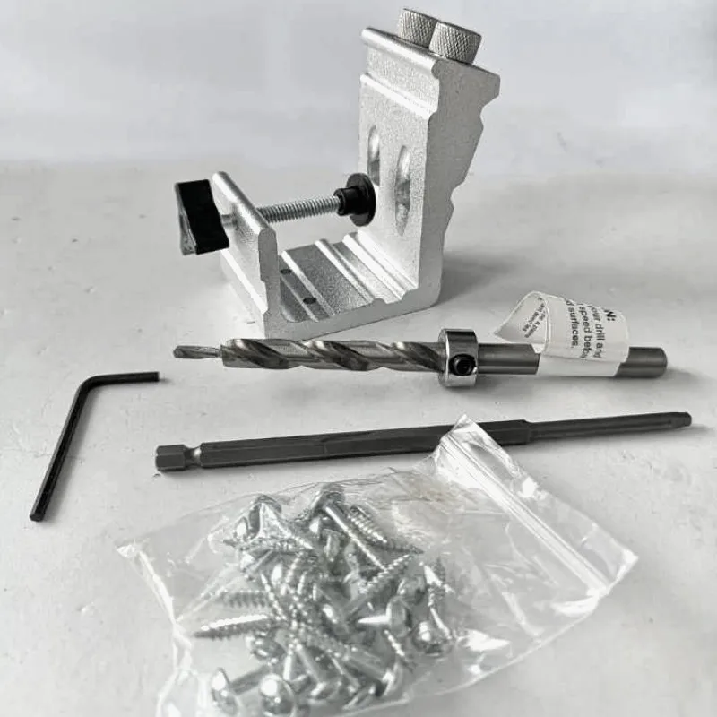 

1Set Pocket Hole Jig Kit Aluminum Alloy Drill Guide with 9.5mm Step Drill Bits Pocket-Hole Screws Wood Drilling Hole Saw Tools