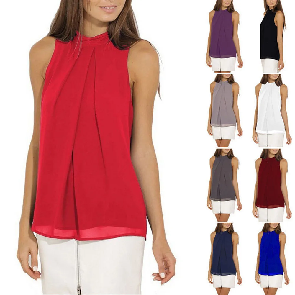 Новые женские повседневные шифоновые рубашки без рукавов футболки Летние