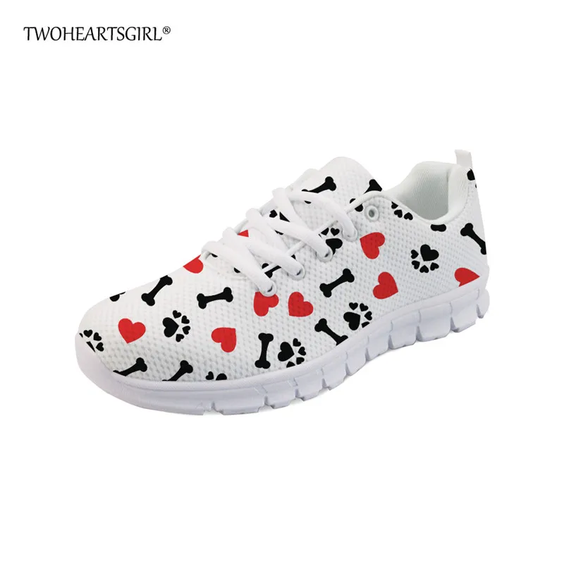 

Twoheartsgirl White Women Shoes Lace Up Dog Paw Print Sneakers for Women Breathable Ladies Mesh Flats Plus 45