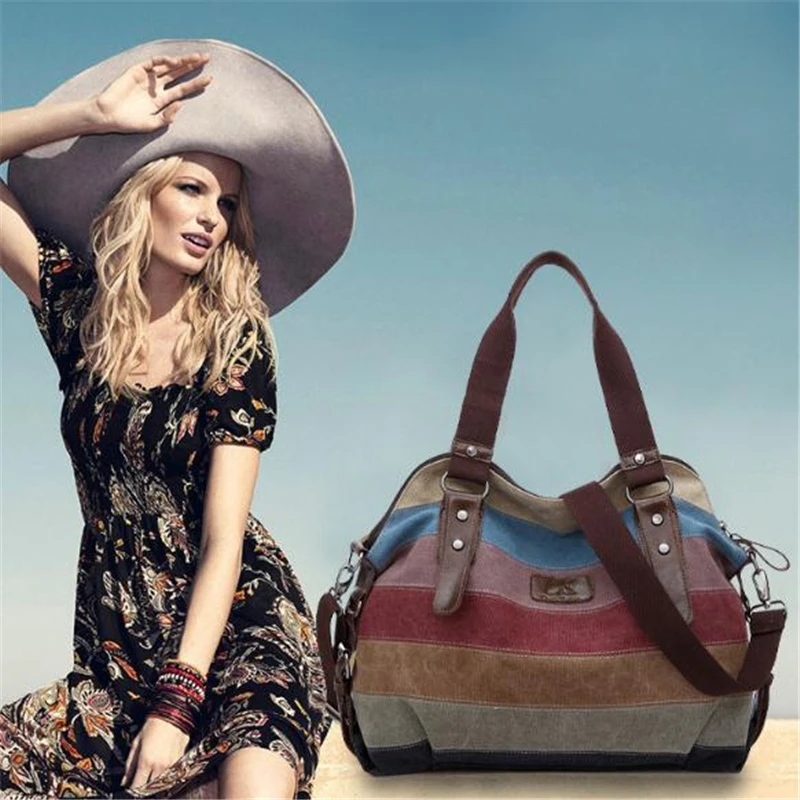 Pretty sac модные радужные полосатые женские холщовые сумки на плечо Повседневная