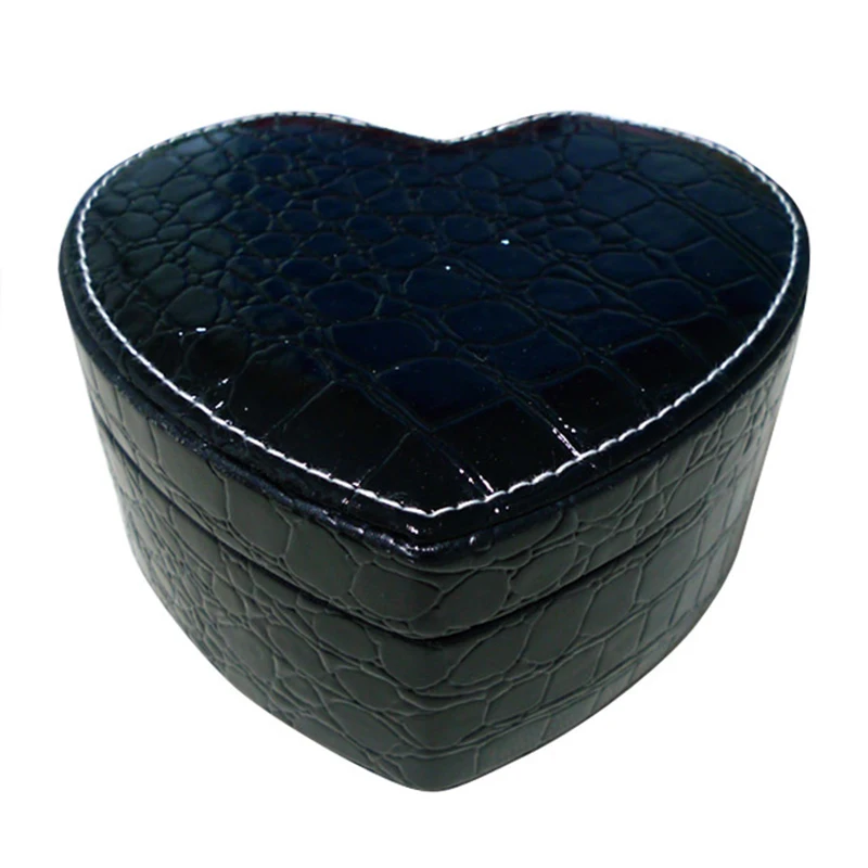 black Модные Роскошные Свадебные Имитация крокодиловой кожи Pu коробка для украшений в форме сердца ювелирные изделия серьга коробка кольцо коробка для хранения ожерелья ювелирные изделия - Цвет: black
