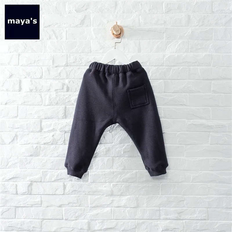 Mayas/Новые модные хлопковые зимние штаны для мальчиков Осенние Теплые однотонные утепленные штаны для девочек базовый карман для детей 81222