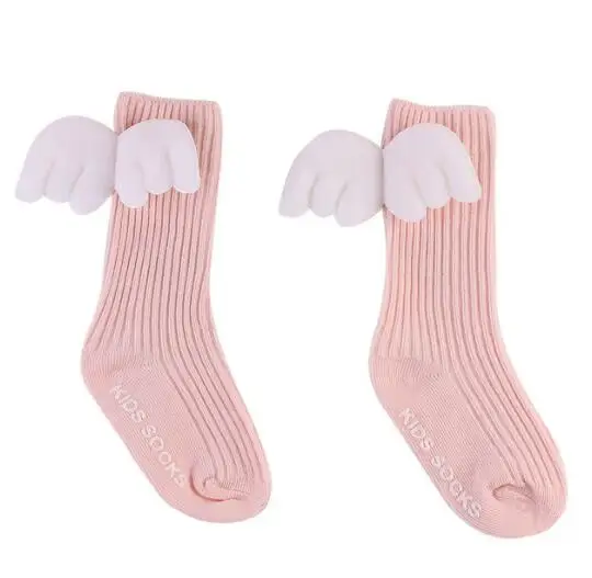 0-4years pink Детские гетры, хлопковые милые гольфы для малышей, Мягкие Носки ярких цветов с 3D крыльями ангела для малышей 0-4 лет - Цвет: 0-4years pink