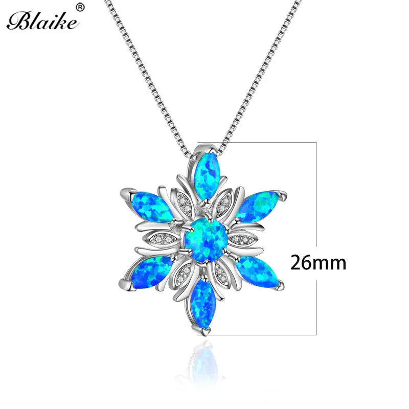 Blaike 925 пробы серебряные подвески со снежинками для женщин розовый/синий/белый огненный опал Ожерелья Радужный камень чокер в подарок