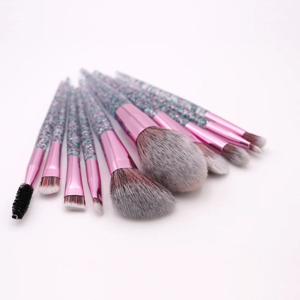 10pcs Rhinestone Crystal Glitter Makeup Brushes Set Pro Foundation Blending Concealer Make Up Brush Gift | Красота и здоровье