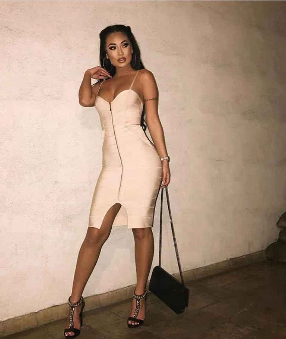 Бандажное летнее Спагетти ремни для бандажа платье абрикосовое вино красное женское бутики спереди молния сексуальное V образным вырезом эластичное облегающее платье