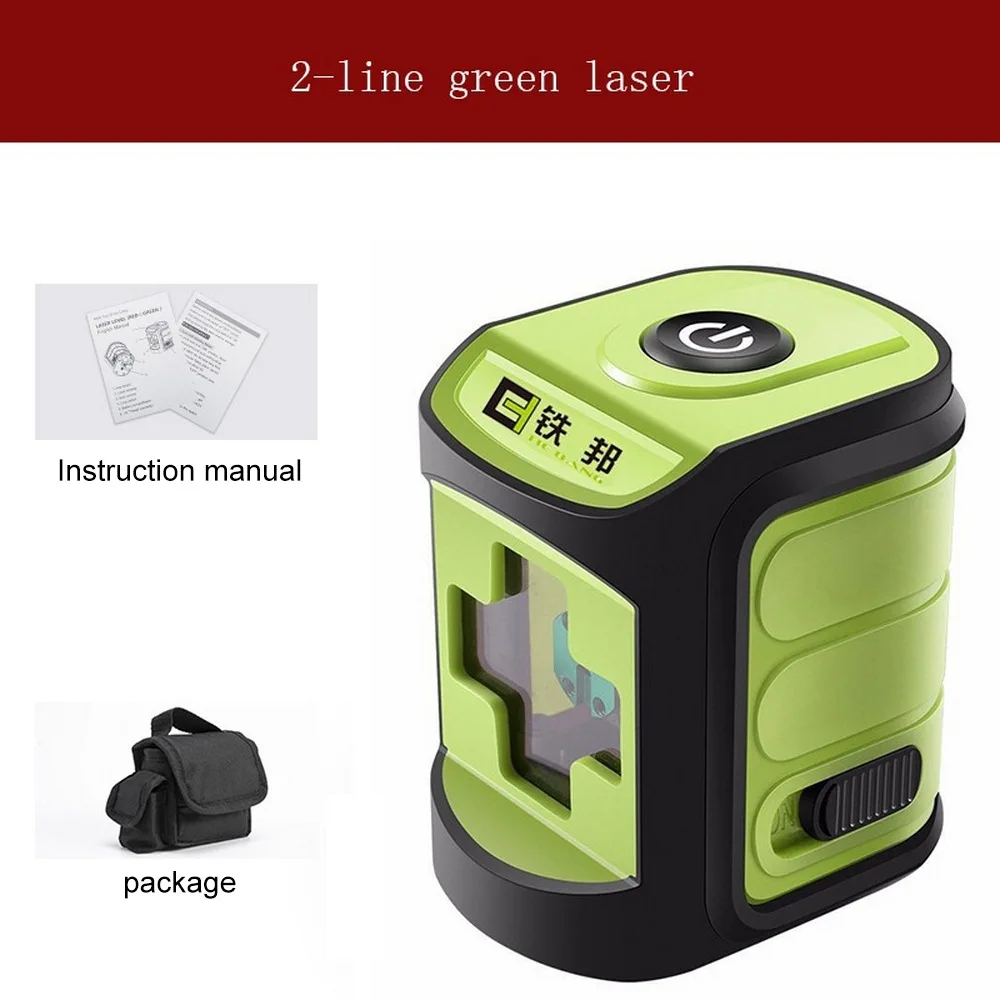Green Laser Красный зеленый синий лазерный уровень 2 линии зеленый луч поперечная линия Авто самонивелирующийся горизонтальный и вертикальный с верхней стеной кронштейн - Цвет: Green Laser