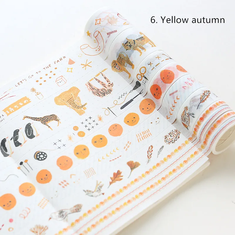6. Yellow autumn 8 шт Цвет повседневной жизни набор декоративного скотча Васи 30 мм 15 мм 5 мм синий розовый зеленый кружева украшения Маскировочные ленты дневник наклейки канцелярские F324 - Цвет: 6. Yellow autumn