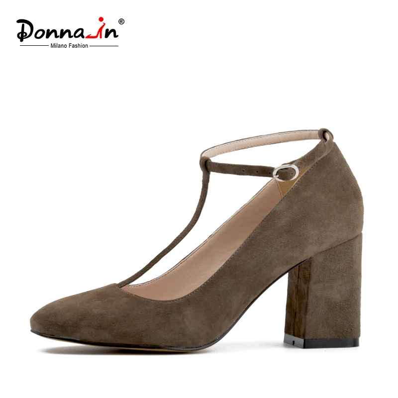 Olive Green Donna-in/туфли-лодочки mary jane из натуральной кожи; модные элегантные женские туфли с квадратным носком на высоком толстом каблуке с пряжкой; цвет черный, розовый, серый, синий - Цвет: Olive Green
