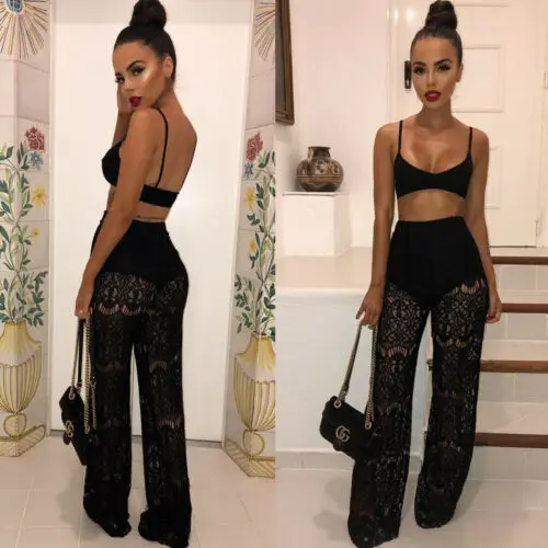 Женский укороченный топ и длинные штаны комплект из двух предметов комбинезон